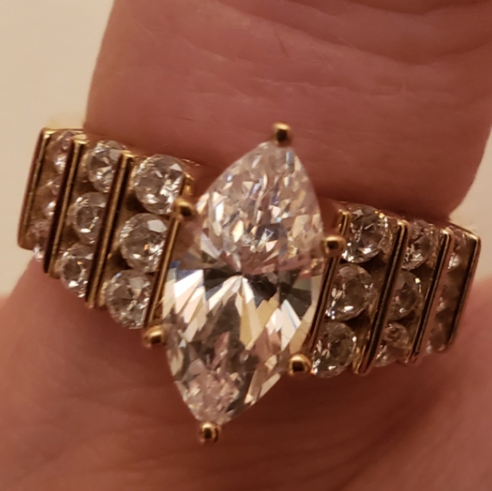 Marquise Diamonique QVC 14K Gold Clad Ring Size 8 Stamped 925